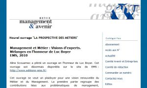 management & avenir: Nouvel ouvrage "LA PROSPECTIVE DES METIERS"